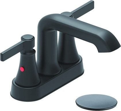 4in Centerset Bathroom Faucet with Zinc Handles & Pop-Up Drain – Matte Black