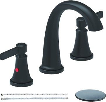 8in Widespread Bathroom Faucet with Zinc Handles & Pop-Up Drain – Matte Black